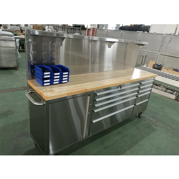 84INCH STAINLESS STEEL TOOL TROLLEY BOX CABINET WITH STAINLESS STEEL BACK BOARD