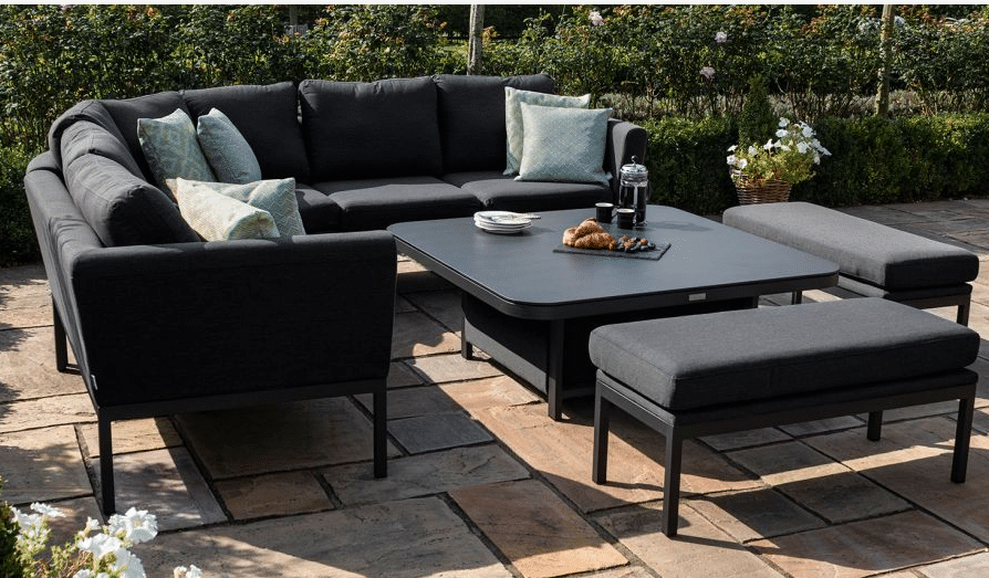 Maze - Outdoor Fabric Pulse Square Corner Dining Set - With Fire pit Table - Lead Chine