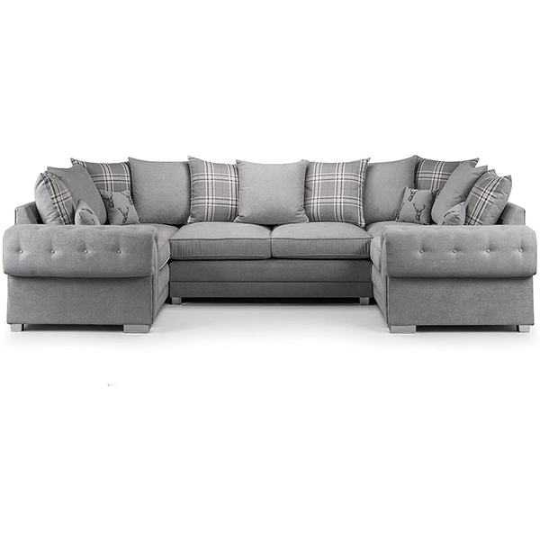 Honeypot - Verona Grey Fabric Corner Sofa - 3 Seater - 2 Seater - Armchair - Footstool (U Shape Corner)