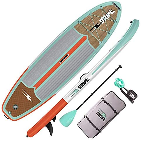 DRIFT Inflatable Stand Up Paddle Board, SUP with Paddle, Backpack Travel Bag, Pump, Fin, & Coiled Leash