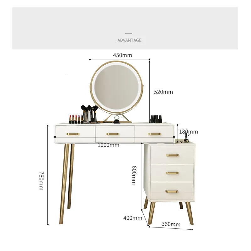 Nordic Light Luxury Dressing Table Bedroom Net Red Ins Wind Storage Cabinet Integrated Modern Minimalist Small Apartment Dressing Table 0018