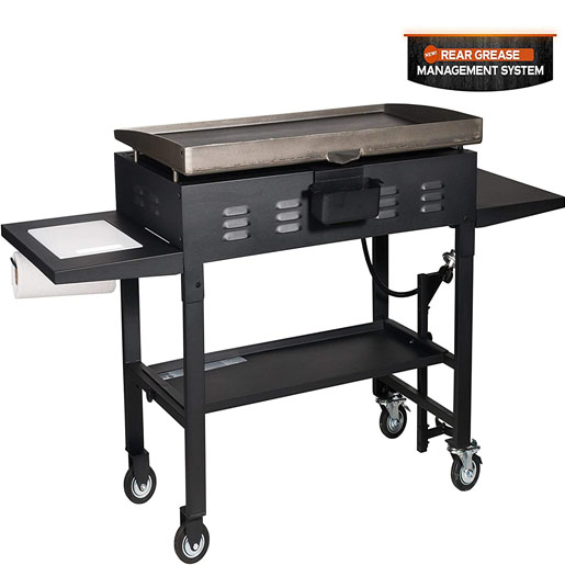 Blackstone 36′′ Cooking Station 4 Burner Propane Fuelled Restaurant Grade Professional 36 Inch Outdoor Flat Top Gas Griddle with Built in Cutting Board, Garbage Holder and Side Shelf (1825), Black