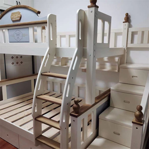 Solid wood high and low bed