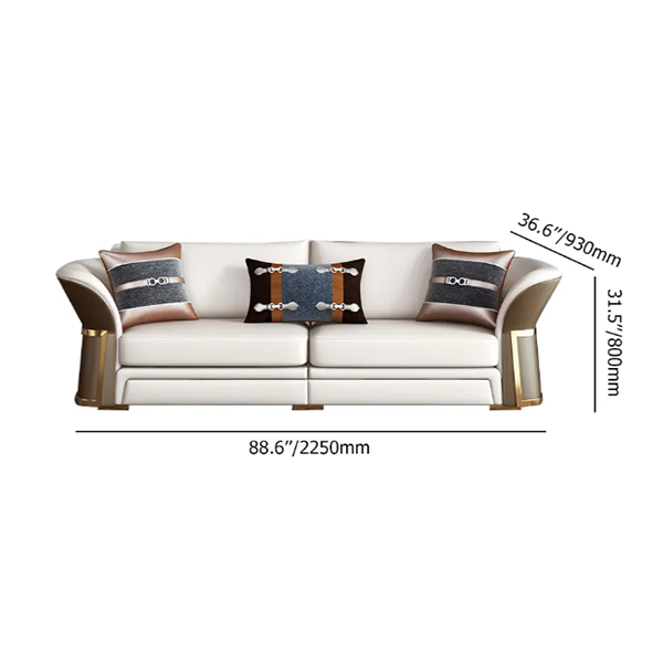 Modern Faux Leather Living Ro om Sofa Set in Brown & White Set of 3