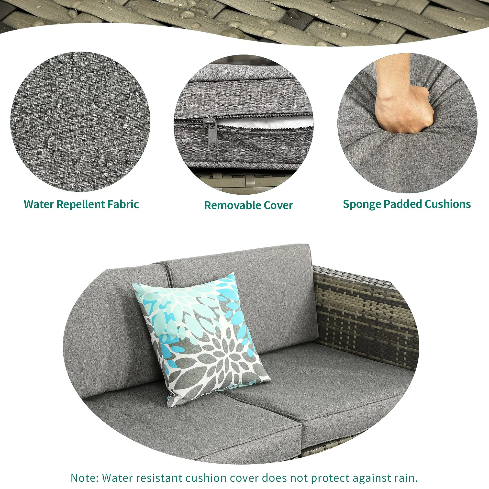 7 Piece Outdoor Patio Furniture Set, Garden Conversation Wicker Sofa Set, Patio Partition Furniture Sofa Set with Coffee Table and Cushions for Lawn, Backyard and Pool Side, Gray Gradient