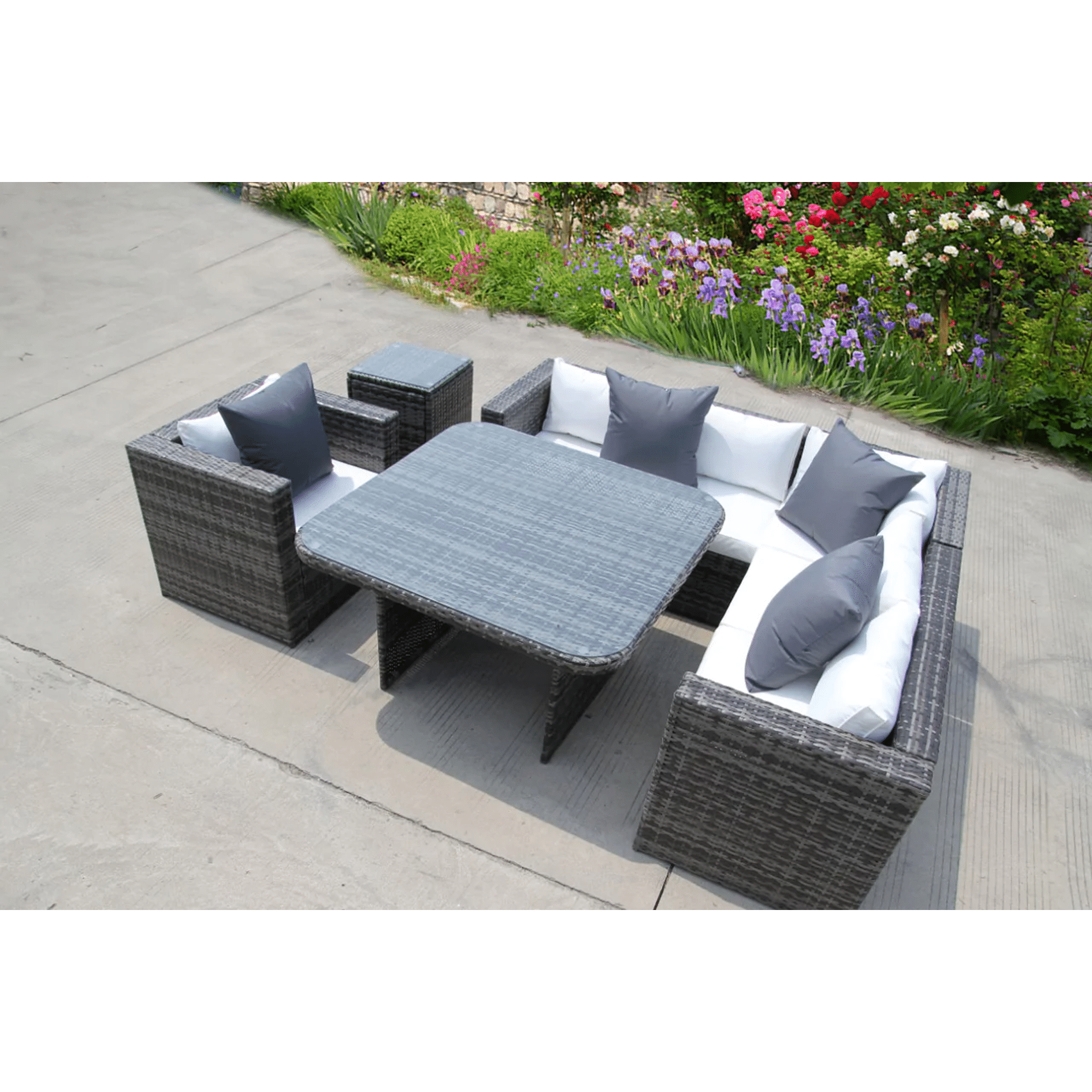 New Rattan Wicker Greenhouse Outdoor Garden Furniture Set Corner Dining Room Grey Sofa Table