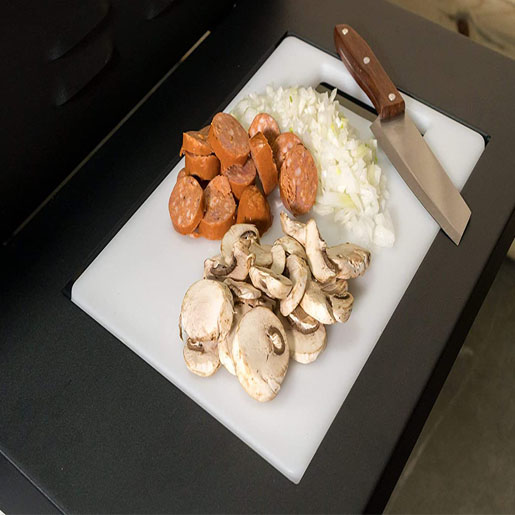 Blackstone 36′′ Cooking Station 4 Burner Propane Fuelled Restaurant Grade Professional 36 Inch Outdoor Flat Top Gas Griddle with Built in Cutting Board, Garbage Holder and Side Shelf (1825), Black