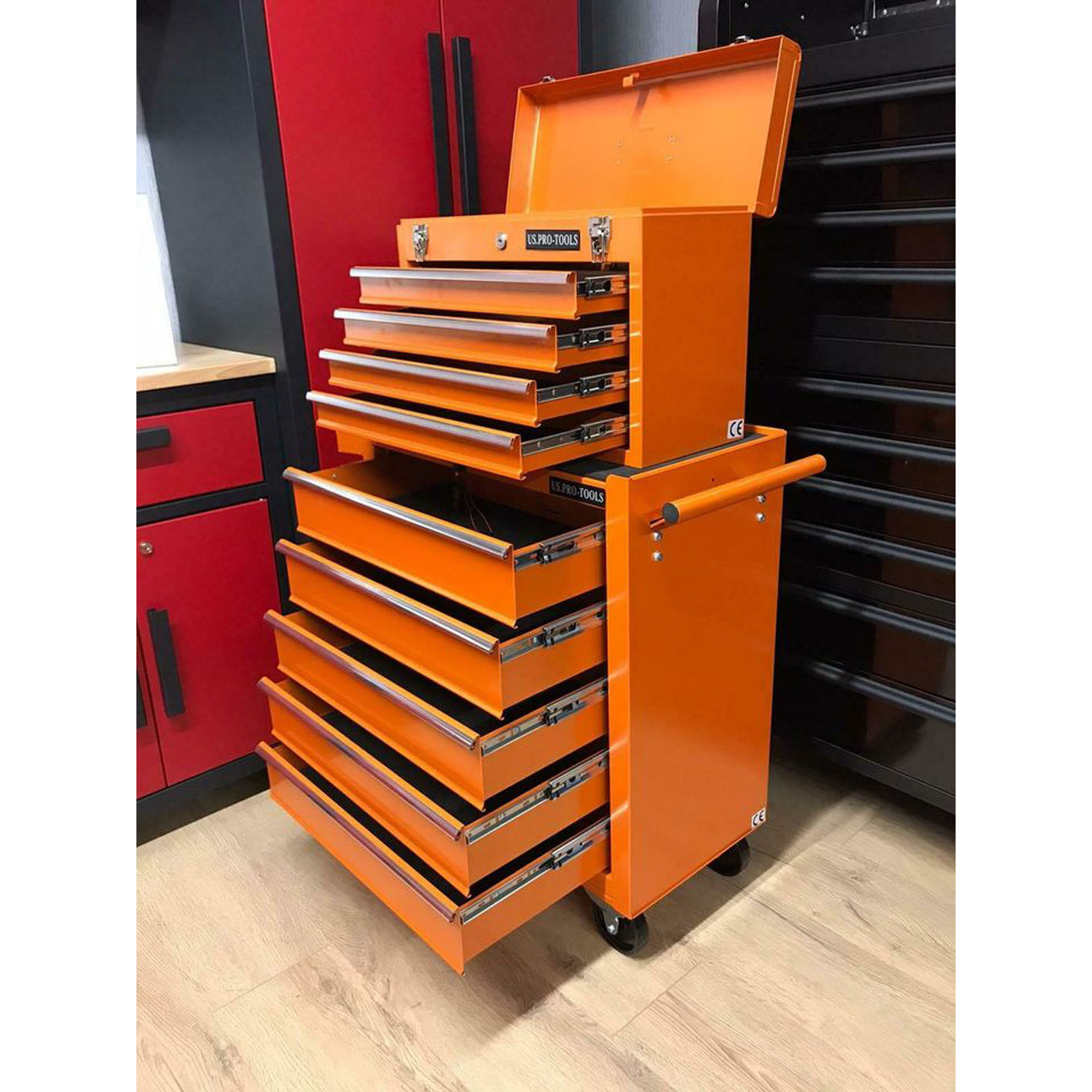 US PRO TOOLS Gloss Black Affordable Tool Chest Tool Box ROLLCAB Roller Tool Cabinet