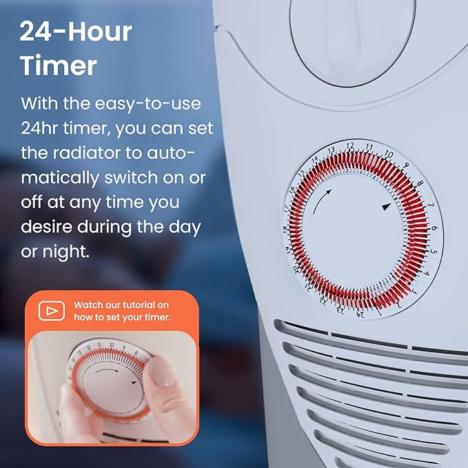 Pro Breeze® 2500W Oil Filled Radiator, 11 Fin - Portable Electric Heater - Built-in Timer, 3 Heat Settings, Adjustable Thermostat, Safety Cut-Off & 24 Hour Timer - White