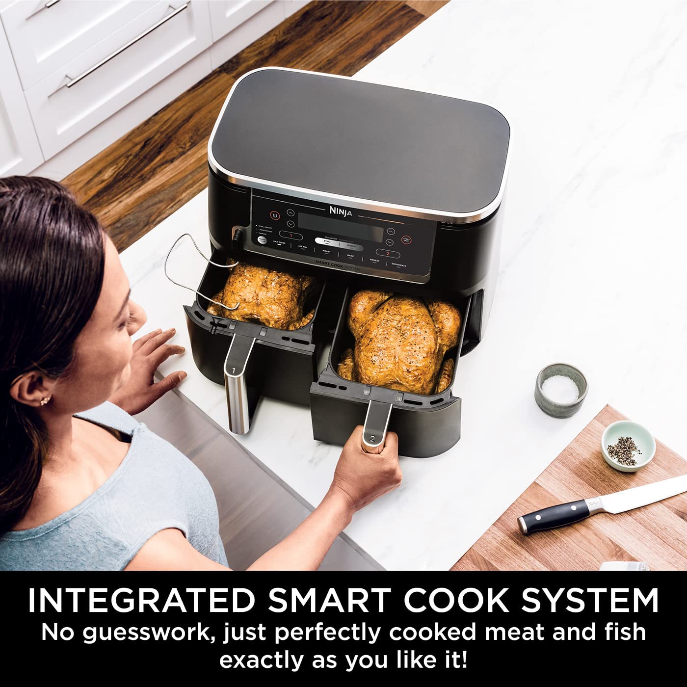 Ninja Foodi MAX Dual Zone Air Fryer [AF451UK] Smart Cook System, 9.5L, 2 Drawers, 6 Functions, Dark Charcoal Grey