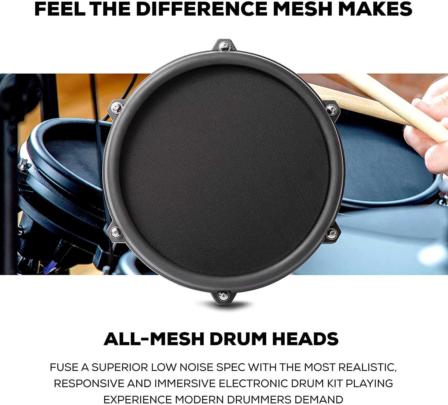 Alesis Drums Nitro Mesh Kit – Eight Piece All Mesh Electronic Drum Kit With Super Solid Aluminum Rack, 385 Sounds, 60 Play Along Tracks, Connection Cables, Drum Sticks & Drum Key Included