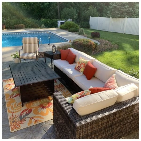 94” Wide Outdoor Wicker Patio Sectional with Cushions