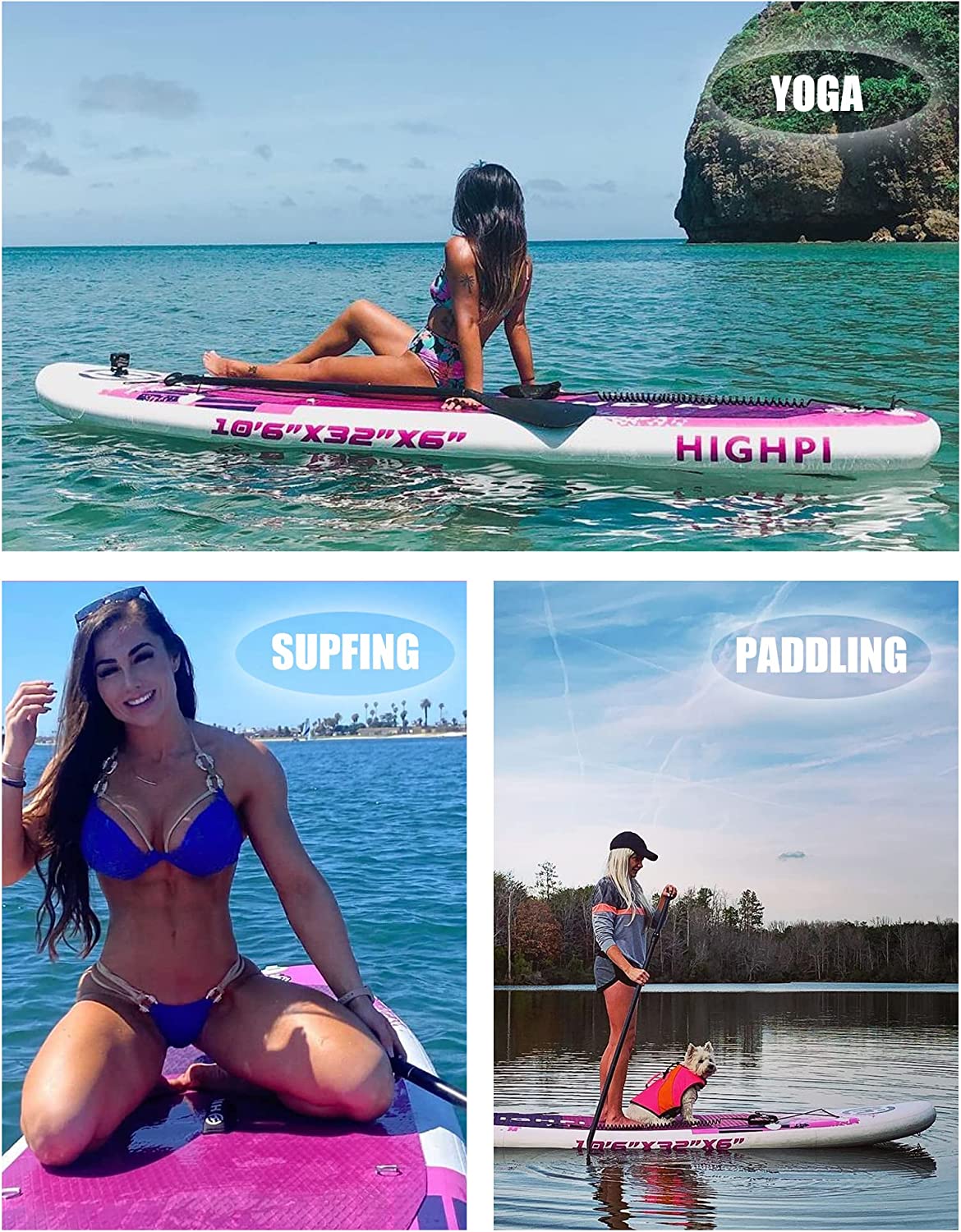 Highpi Inflatable Stand Up Paddle Boards, 10'6''x32''x6'' SUP