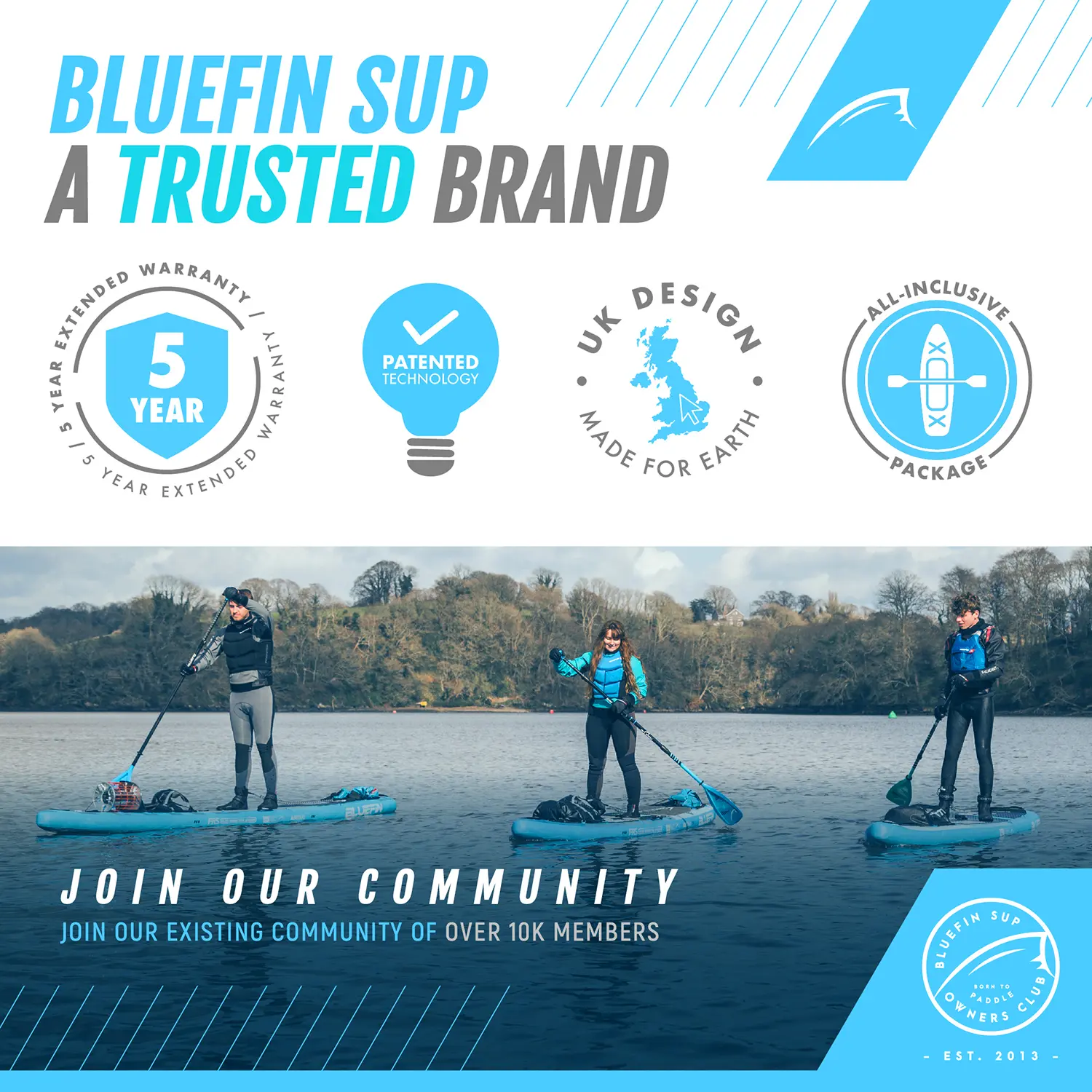 Bluefin SUP Inflatable Stand Up Paddle Board | 6” Thick | Kayak Conversion Kit | All Accessories | Multiple sizes: 10’8 | 12′ | 15′