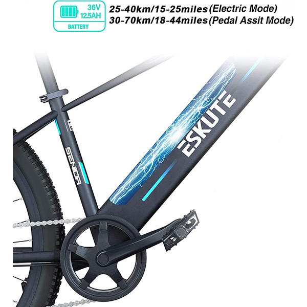 Electric Mountain Bike 27.5” E-MTB Bicycle 250W with Removable Lithium-ion Battery 36V 12.5A for Men Adults, Shimano 7 Speed Transmission Gears Double Disc Brakes