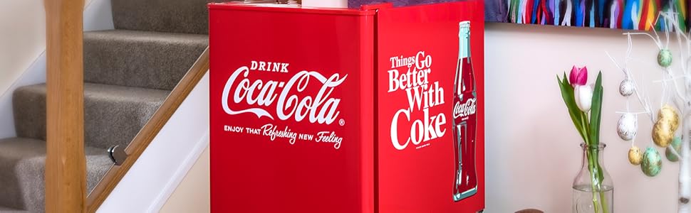 Coca-Cola Mini Fridge with tulips 