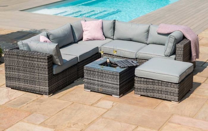 Maze Rattan London Outdoor Corner Sofa Set & Cushion Box, Grey