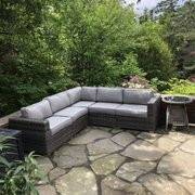 94” Wide Outdoor Wicker Patio Sectional with Cushions