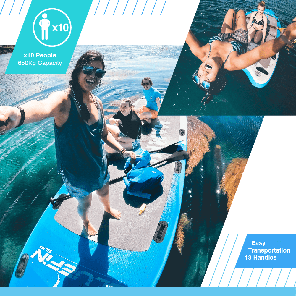 Bluefin Stand Up Inflatable Paddle Board | Mammoth 18' Model | Family/Group Board - Up To 10 Users | Includes Accessories