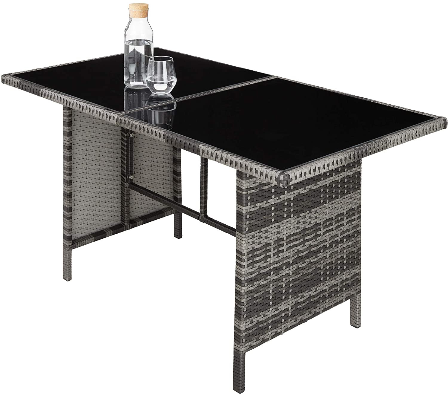 TecTake 800824 Rattan Garden Furniture Set with Corner Sofa, Table and Stool, Outdoor Patio Dining Set, 5 Piece Seating Set, Inc. Seat- and Back Cushions (Grey-Beige)