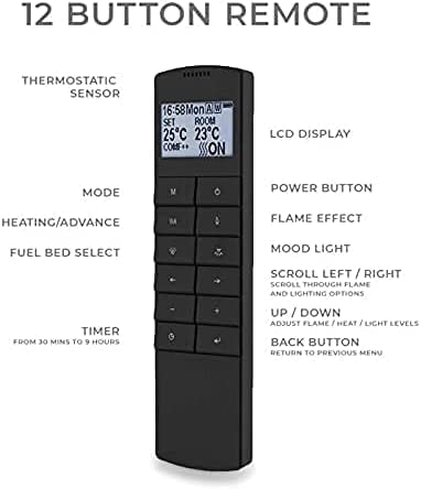 Endeavour Fires Runswick Wall Mounted Electric Fire, 220/240Vac, 50 Hz, 1&2kW, 7 day Programmable remote control with an Off White MDF Mantel & Plinth