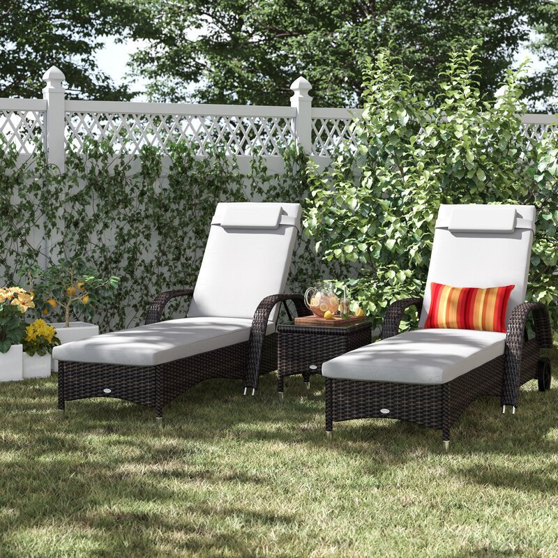 Berkhamsted 200Cm Long Reclining Single Sun Lounger with Cushions and Table