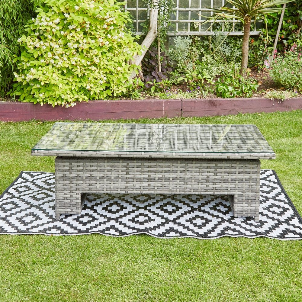 BARCELONA 9 SEATER RATTAN GARDEN DINING SET WITH RISING TABLE IN GREY