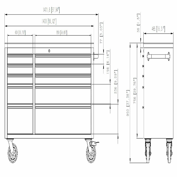 US PRO PROFESIONAL TOOL CHEST BOX BENCH 55′′ ROLLER CABINET