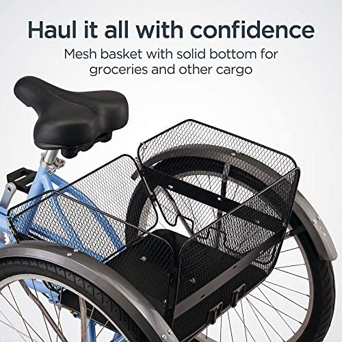 Schwinn Meridian Adult Tricycle, 24 or 26-Inch Wheel Options, Low Step-Through Aluminum Frame, Cargo Basket, Multiple Colors