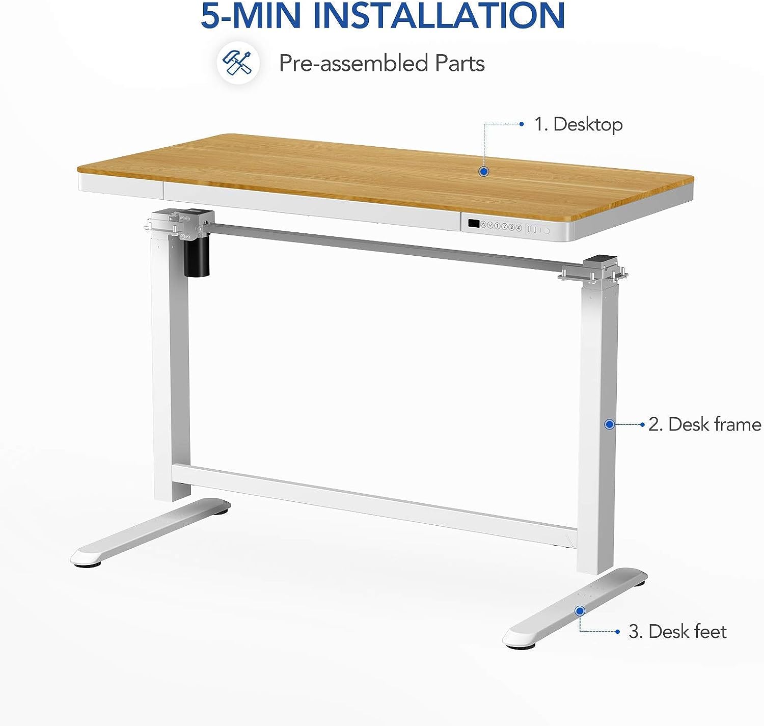 FLEXISPOT Comhar EW8M Electric Standing Desk, Home Office Electric Height Adjustable Sit-Stand Desk 120 * 60cm Maple Top with Drawer & Fast USB Chargers (White Frame+Maple Top)