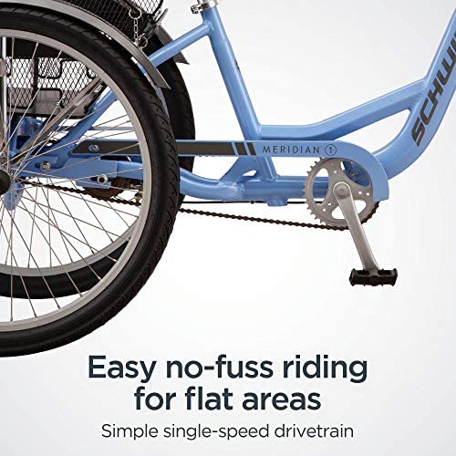 Schwinn Meridian Adult Tricycle, 24 or 26-Inch Wheel Options, Low Step-Through Aluminum Frame, Cargo Basket, Multiple Colors