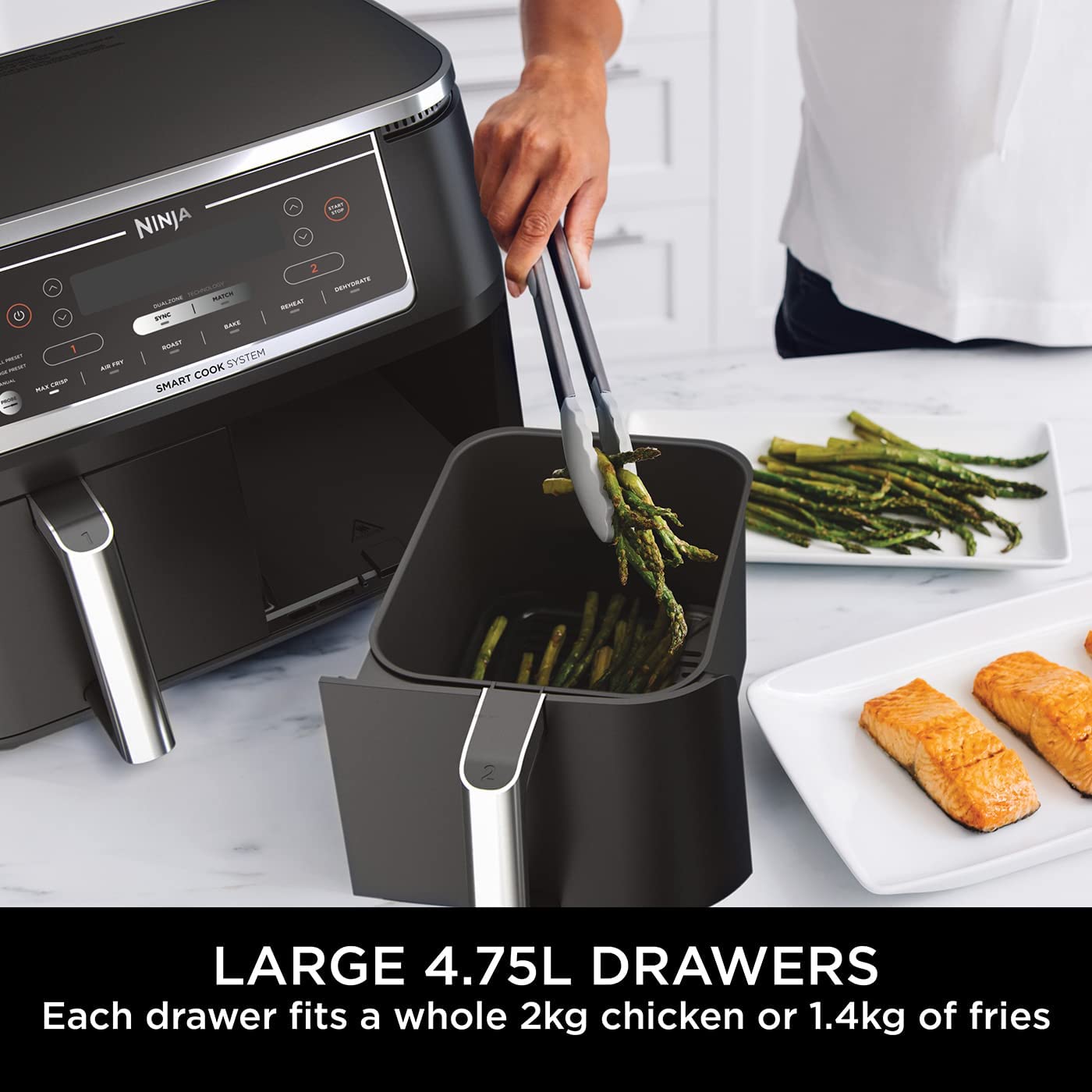 Ninja Foodi MAX Dual Zone Air Fryer [AF451UK] Smart Cook System, 9.5L, 2 Drawers, 6 Functions, Dark Charcoal Grey
