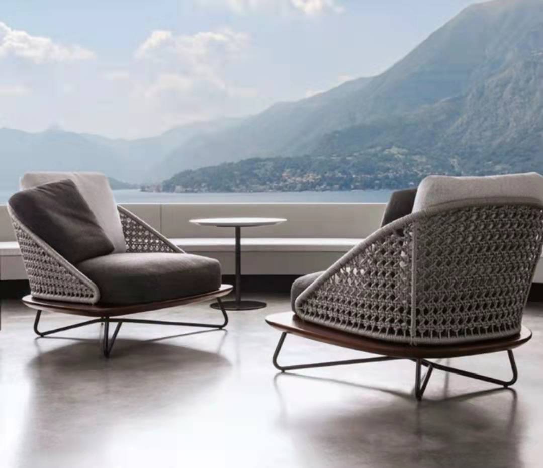 Outdoor indoor solid wood rattan sofa courtyard combination garden villa outdoor waterproof and sunscreen rattan sofa furniture