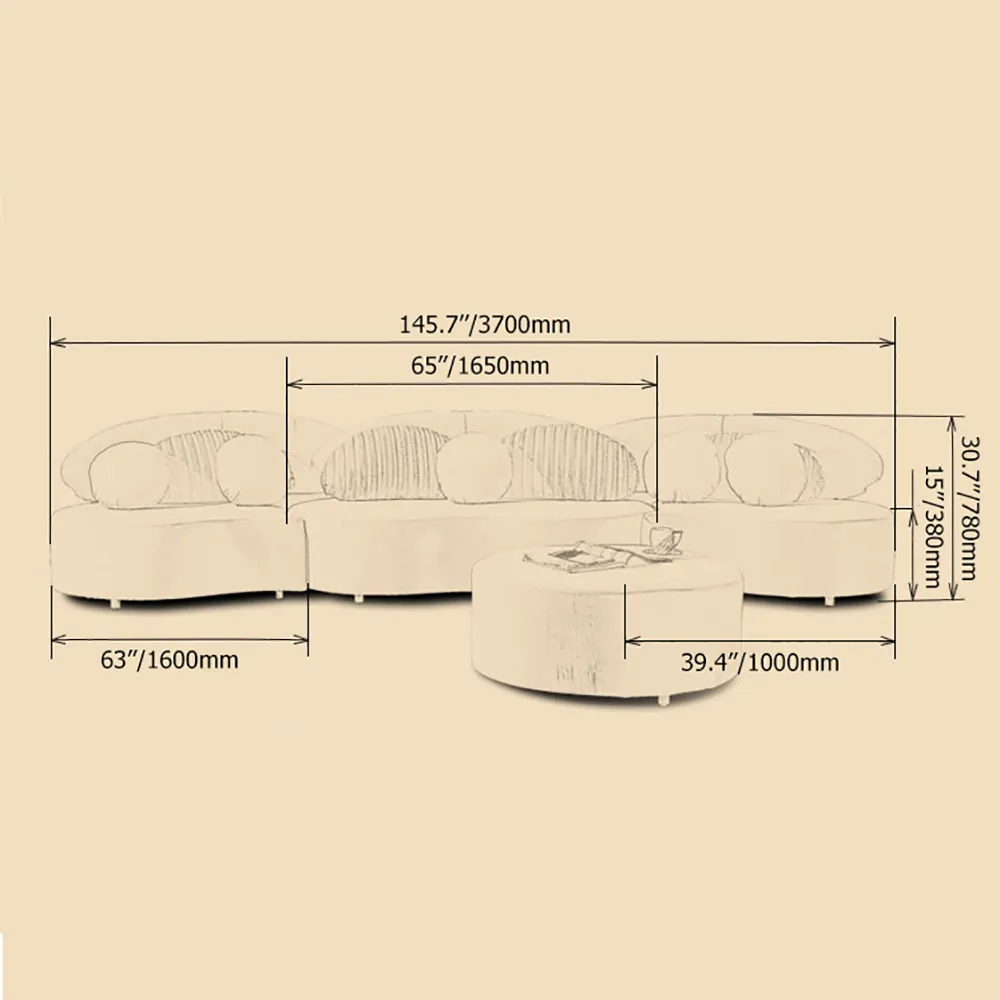 Curved Sectional Sofa Light Gray Velvet Upholstered 7 Seater Floor Sofa with Ottoman