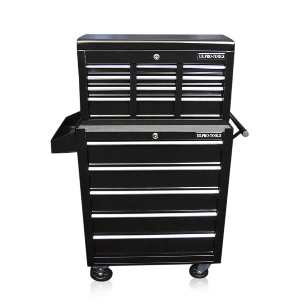 US PRO TOOLS Gloss Black Affordable Tool Chest Tool Box ROLLCAB Roller Tool Cabinet