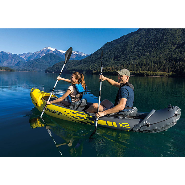 Intex Explorer K2 Kayak, 2-person inflatable kayak set with aluminum paddles and high-output air pump