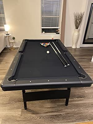 GoSports 6ft or 7ft Billiards Table – Portable Pool Table – Includes Full Set of Balls, 2 Cue Sticks, Chalk, and Felt Brush; Choose Your Size and Color