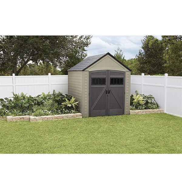 Rubbermaid Roughneck Storage Shed 7x7 Faint Maple and Brown