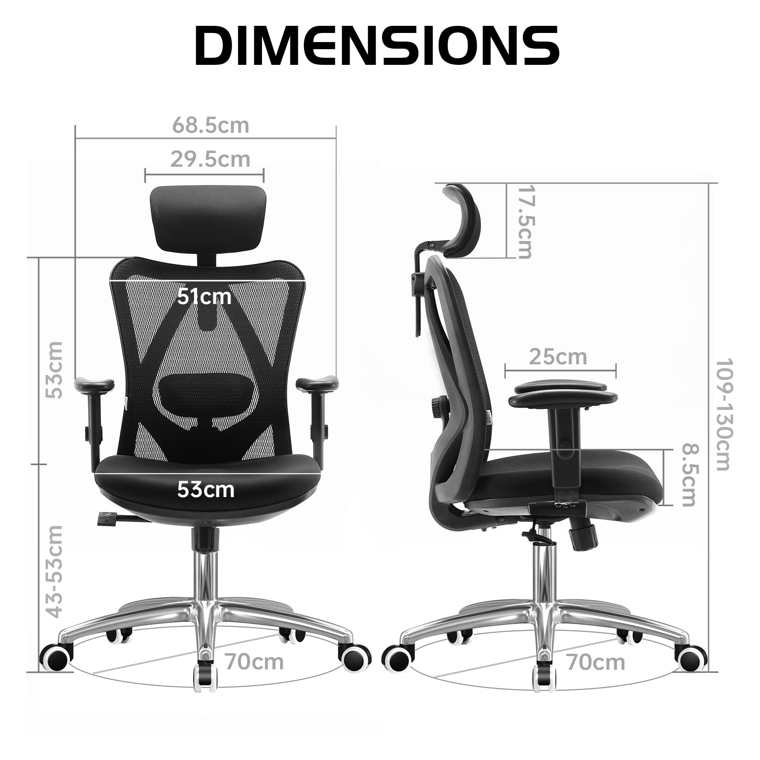 SIHOO Office Desk Chair, Ergonomic Computer Office Chair with Adjustable Headrest and Lumbar Support,High Back Executive Swivel Chair