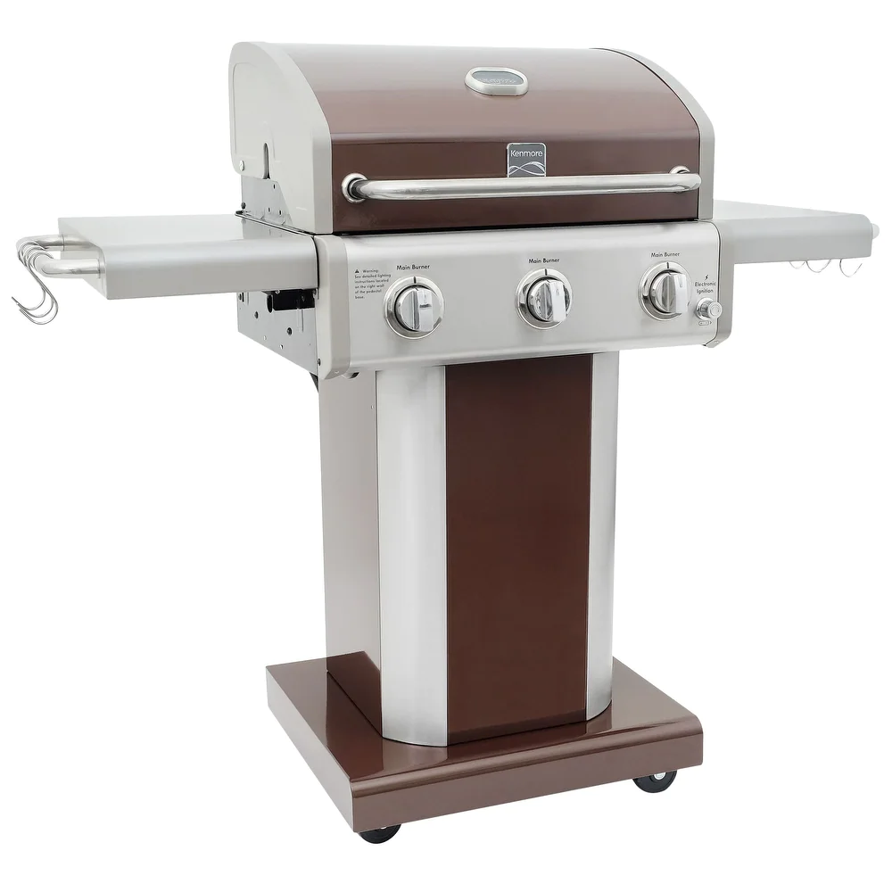 Kenmore 3 Burner Pedestal Grill with Foldable Side Shelves - product size:1298*613*1145mm