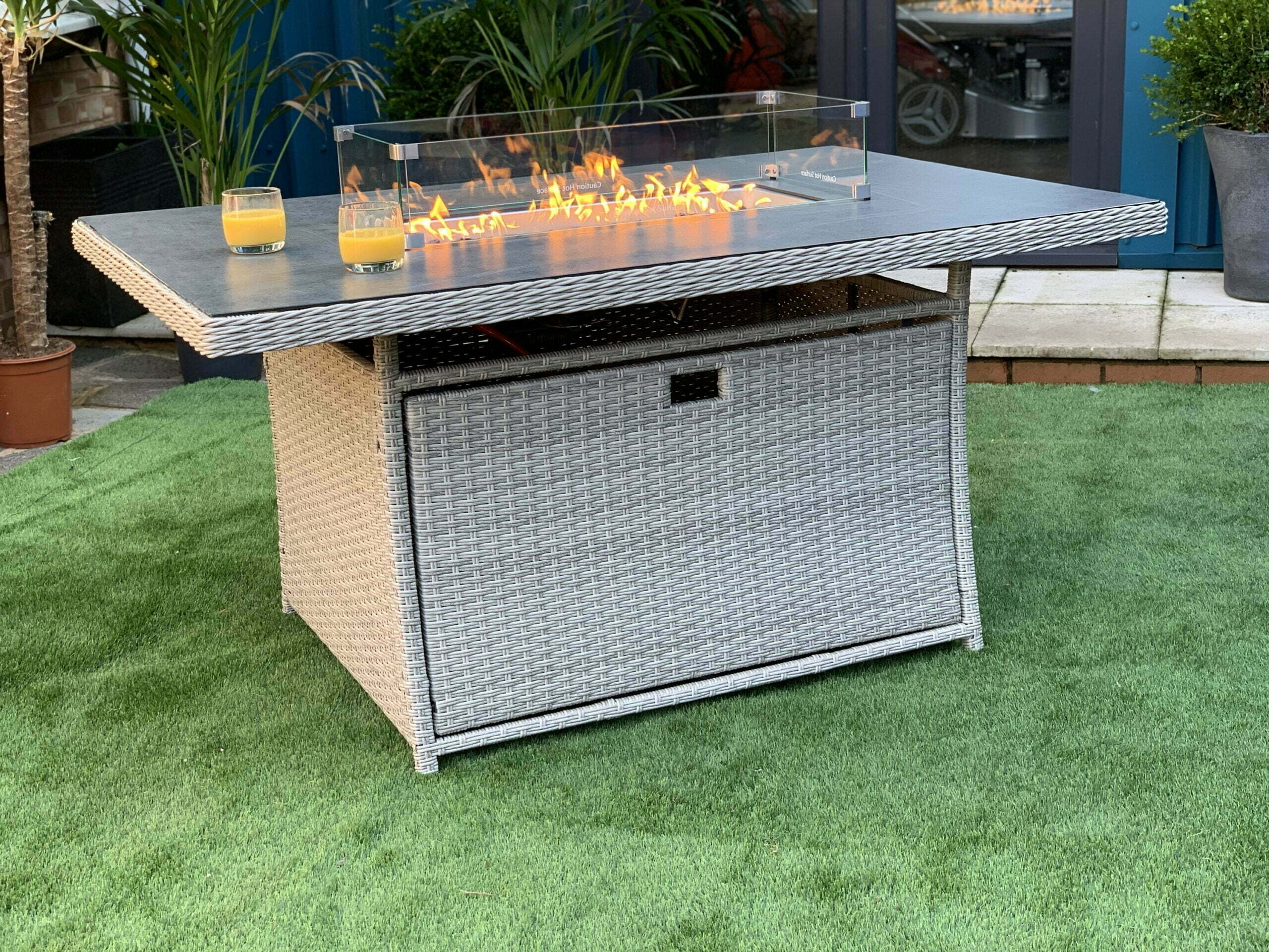 Rattan Firepit Dining Patio Set With 4 Chairs