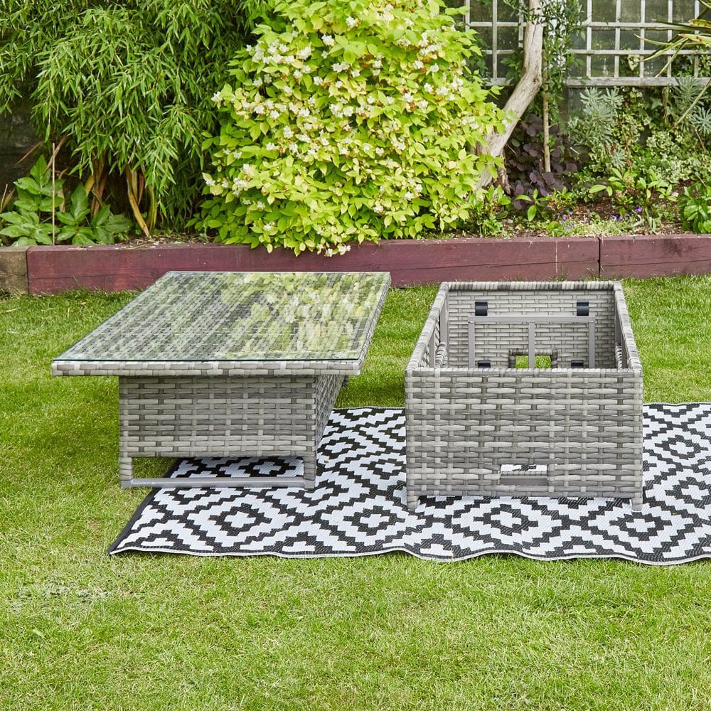 BARCELONA 9 SEATER RATTAN GARDEN DINING SET WITH RISING TABLE IN GREY