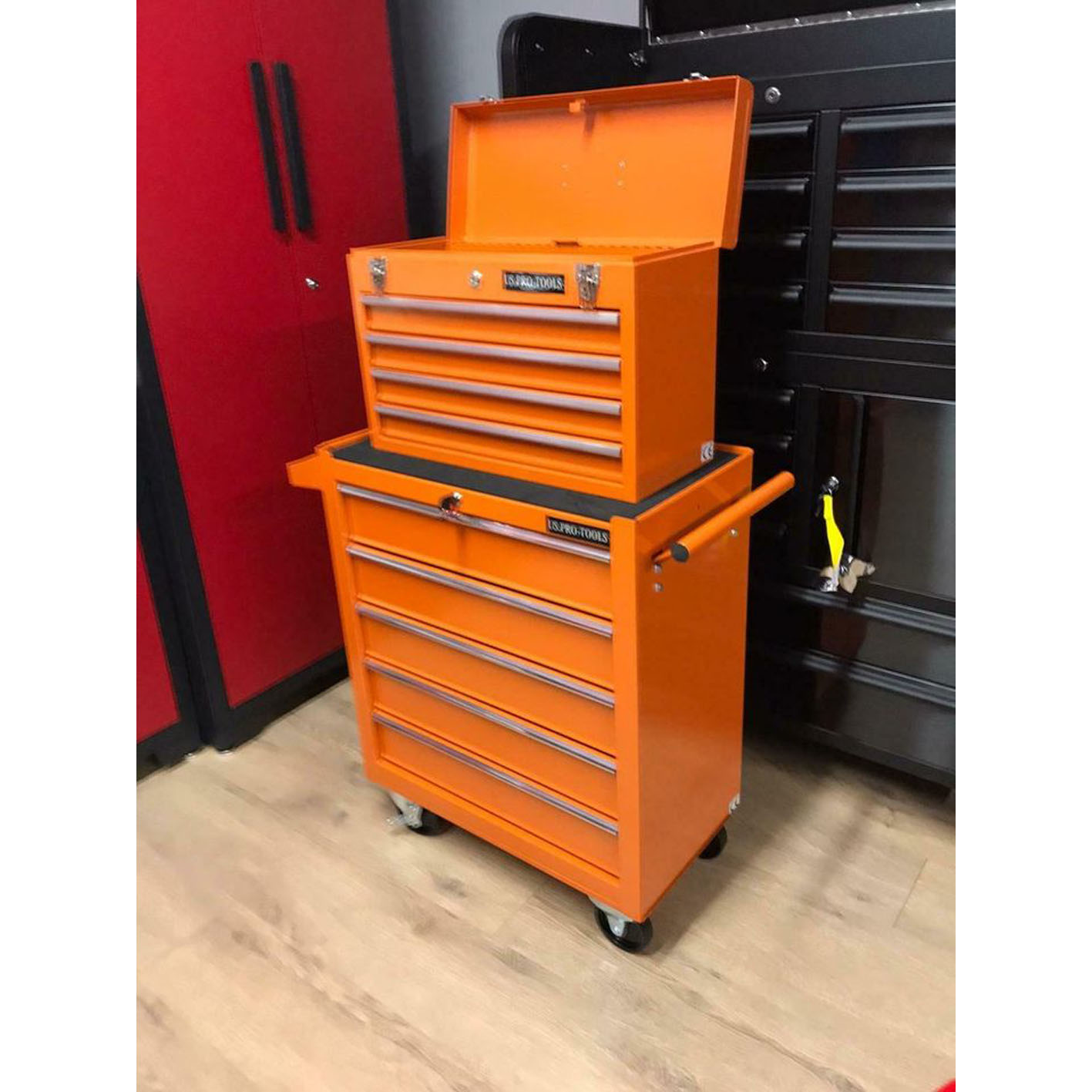 US PRO TOOLS Gloss Black Affordable Tool Chest Tool Box ROLLCAB Roller Tool Cabinet