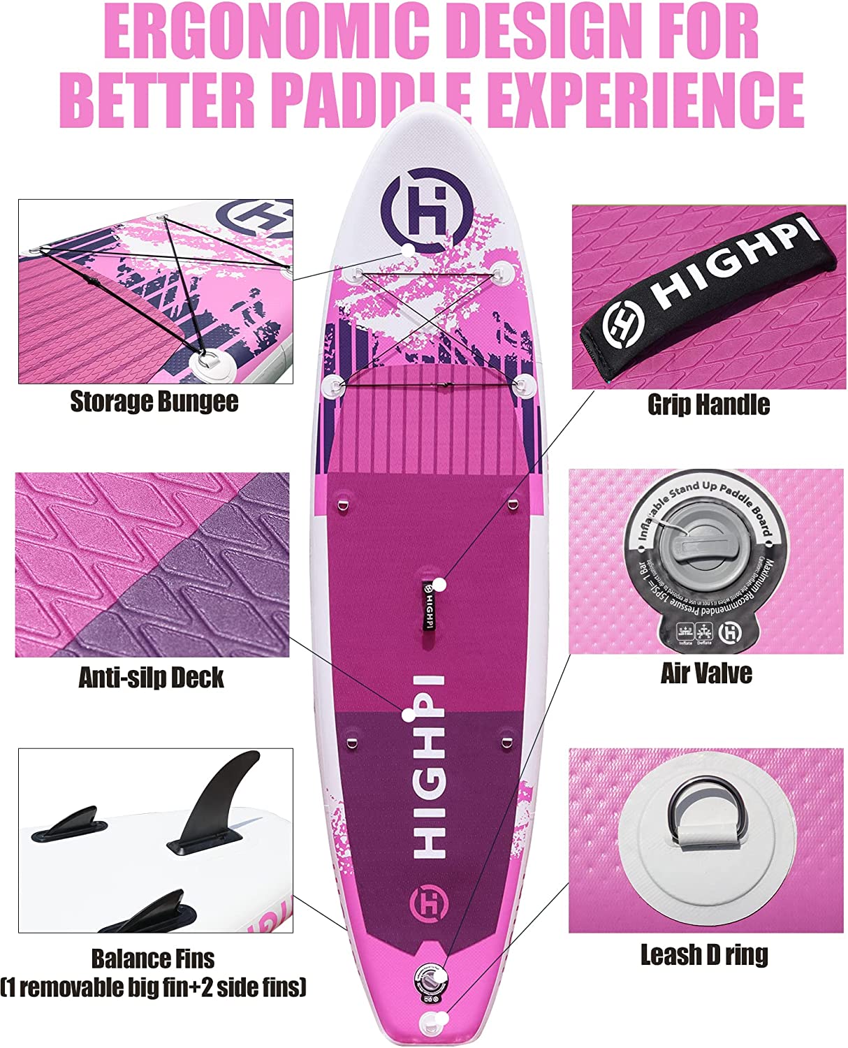 Highpi Inflatable Stand Up Paddle Boards, 10'6''x32''x6'' SUP