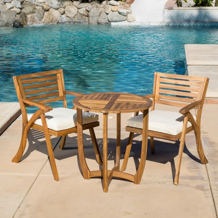 Lifestyle Garden Teak Outdoor Dining Table Set for 2 with Cushions
