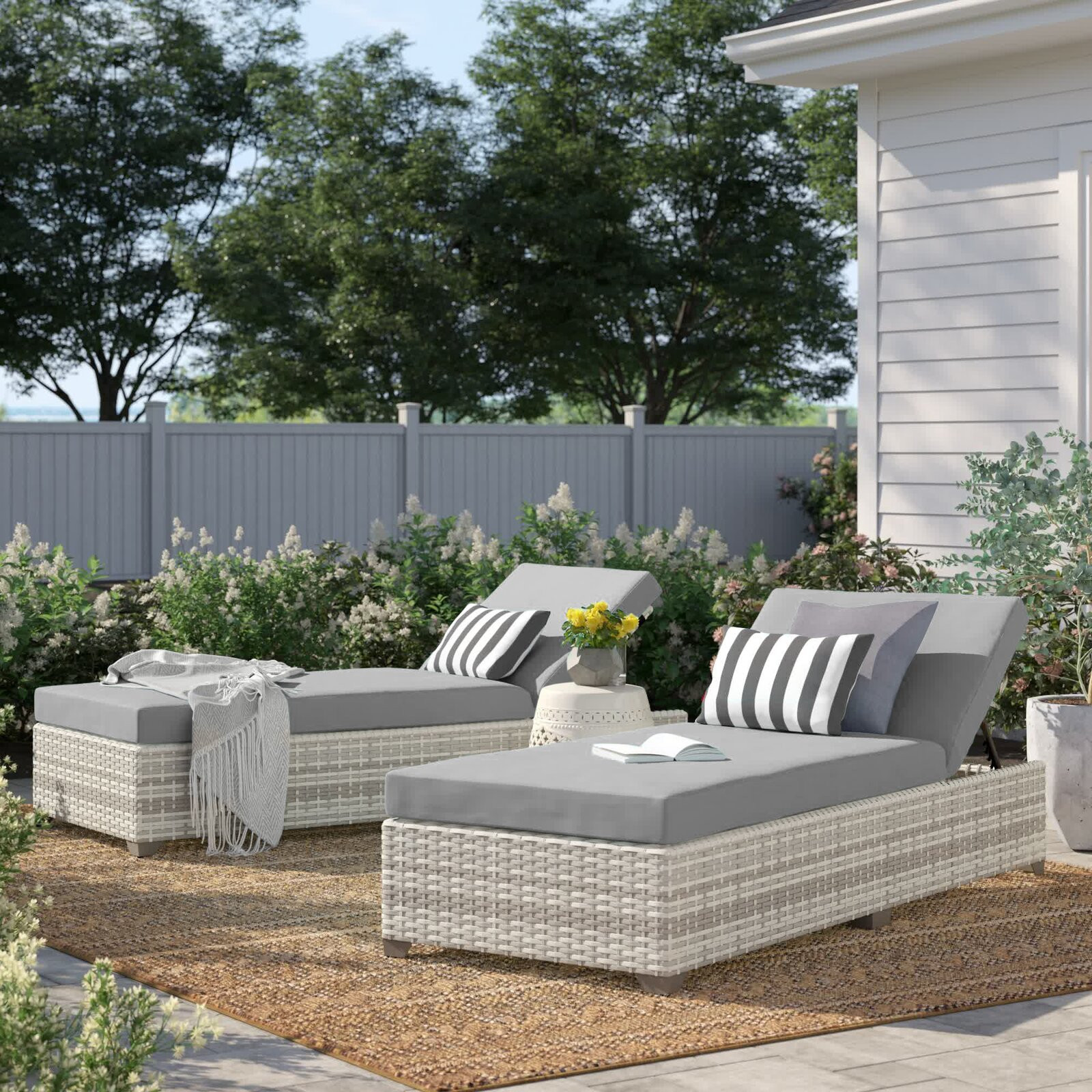 Long Reclining Chaise Lounge Set with Cushions (Set of 2)