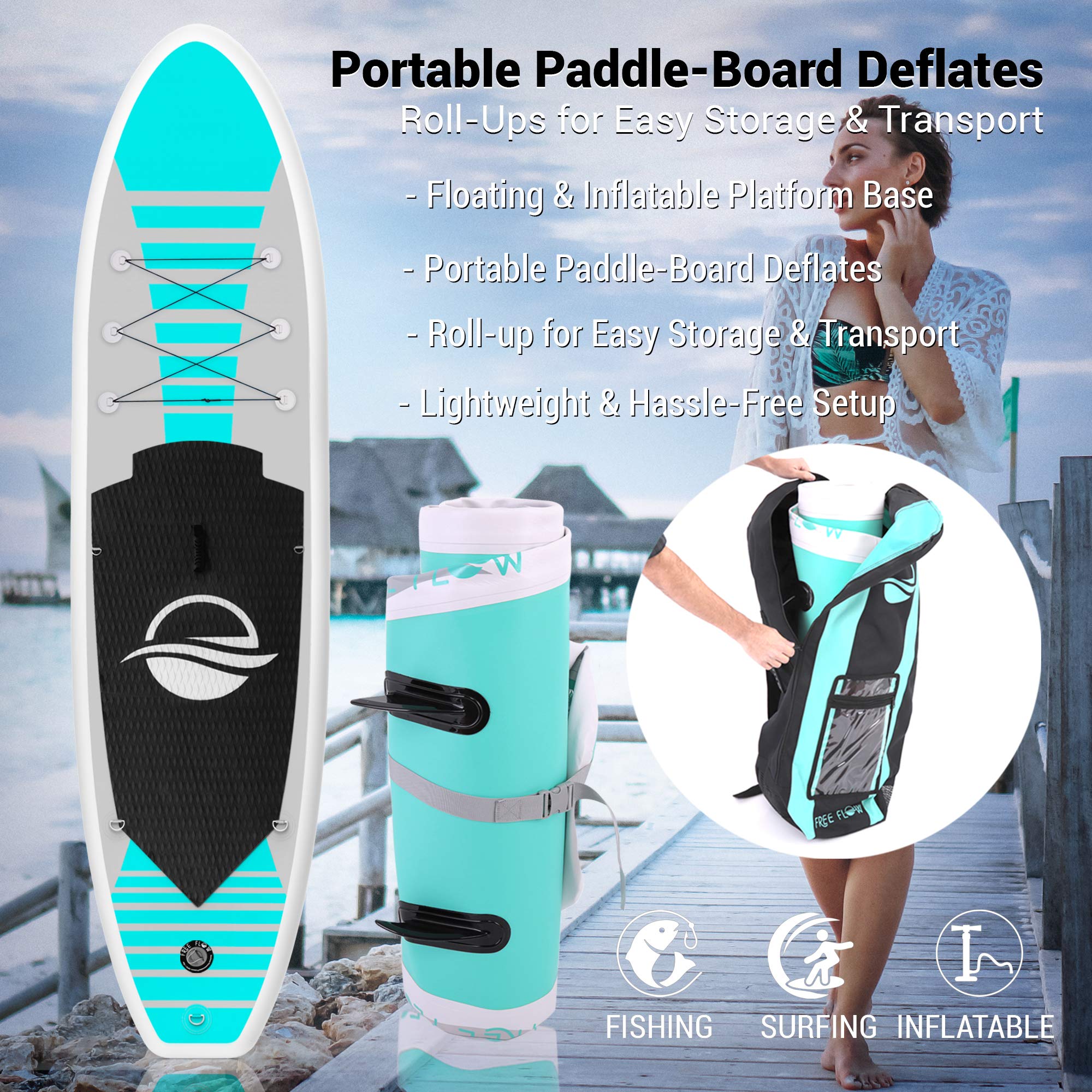 SereneLife Inflatable Stand Up Paddle Board (6 Inches Thick) Universal SUP Wide Stance w/Bottom Fin for Paddling and Surf Control | Non-Slip Deck | Youth and Adult