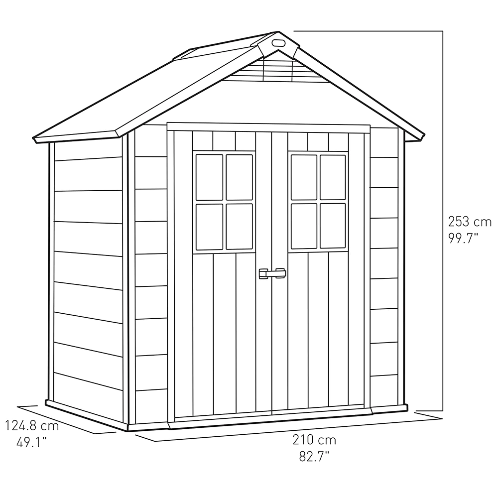 Keter Oakland Outdoor Plastic Garden Storage Shed, 7.5 x 4 feet - Grey