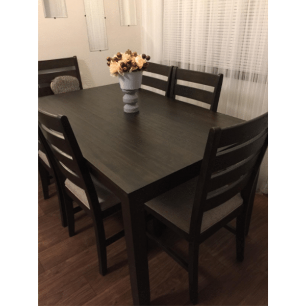 Iconic Design Dining Table Set with 6 Upholstered Chairs, Brown