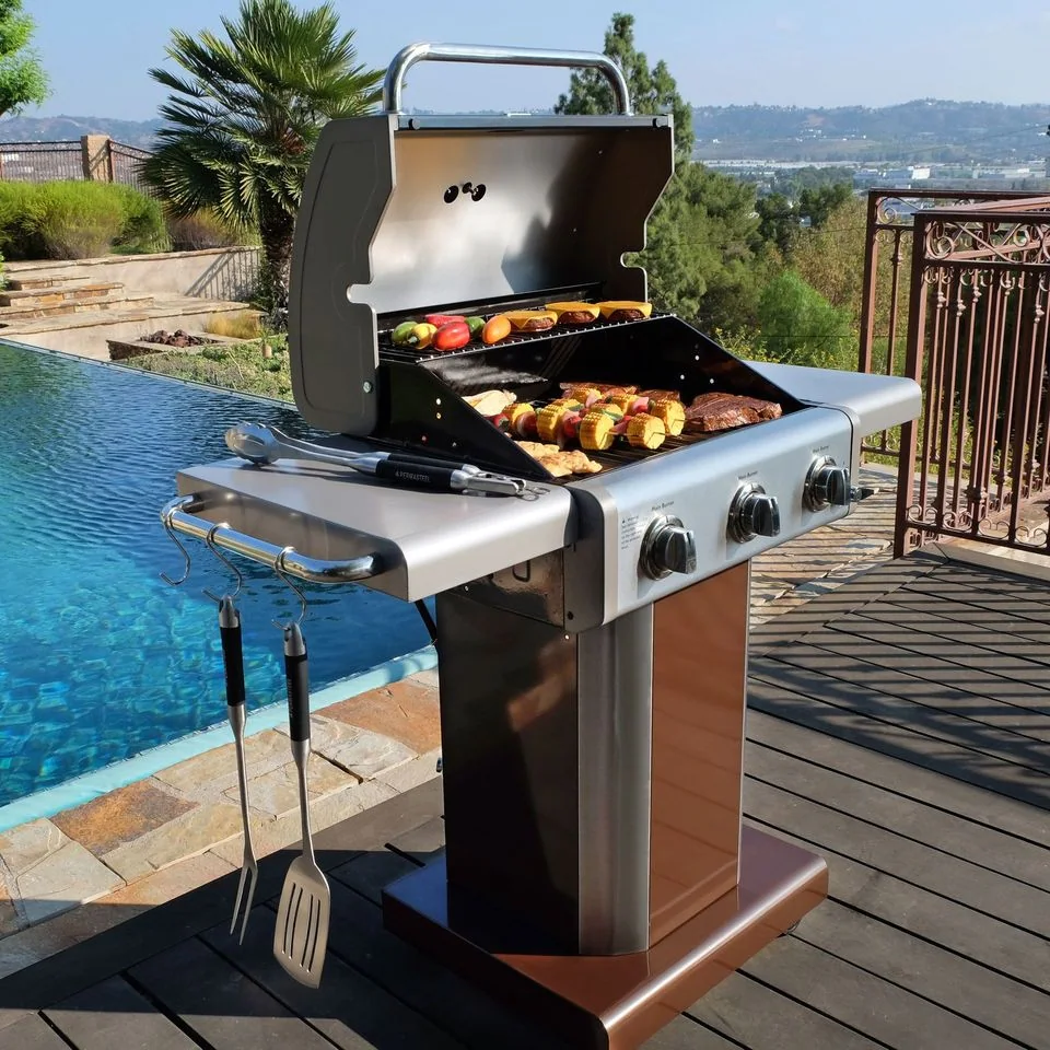Kenmore 3 Burner Pedestal Grill with Foldable Side Shelves - product size:1298*613*1145mm